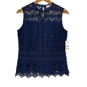 Laundry Navy Sleeveless Lace‎ Top Size Small NWT